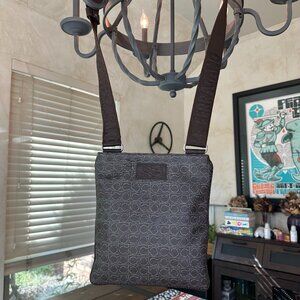 Salvatore Ferragamo Crossbody Messenger, Coated Canvas, Grey and Brown, EUC